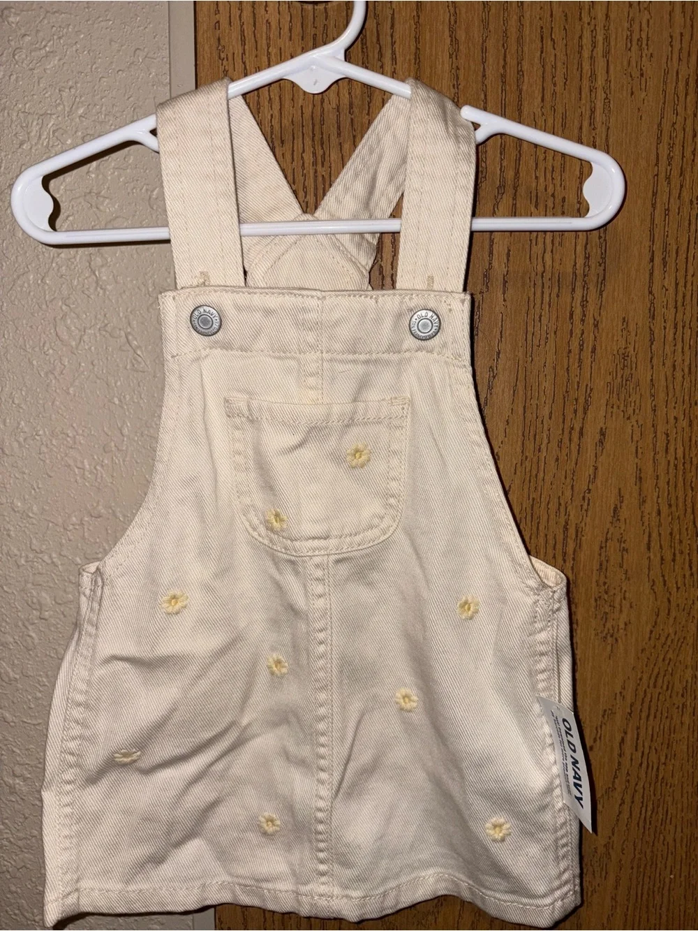 Old Navy Cream Overalls with Yellow Flower Accents